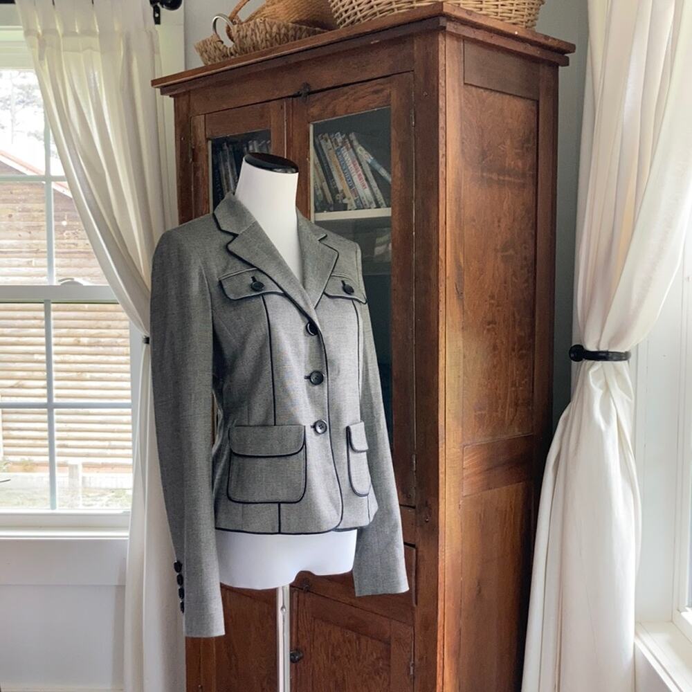LOFT Grey Blazer With Black Trim, Size 2